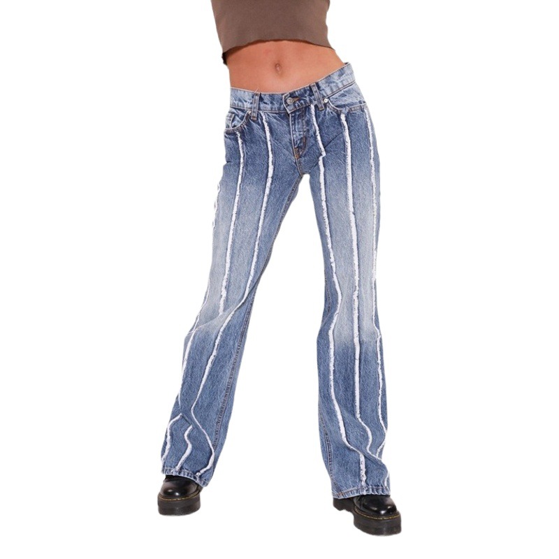 Jeans de Mujer a la Moda 2025, Corte Recto, Elásticos, con Flecos Deshilachados, Pantalones Vaqueros Xin Tang en Existencia para Otoño image 1