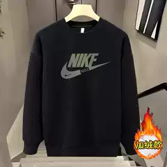 Explosive Printed Heavy Cotton Crewneck fleece-lined Sweat Men's Autumn and Winter Trendy Loose Fashion All-match Pullover Top