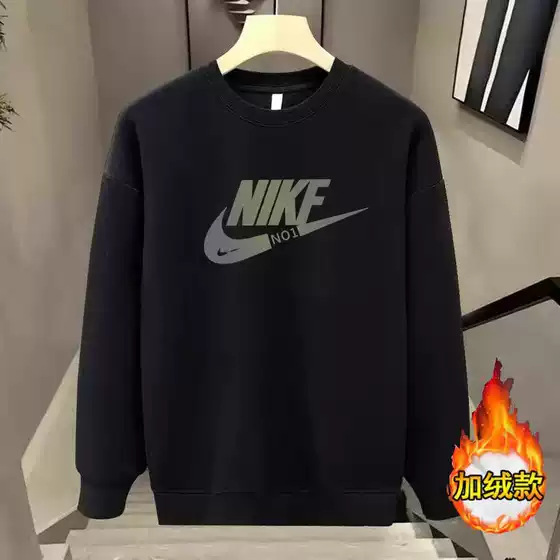 Explosive Printed Heavy Cotton Crewneck fleece-lined Sweat Men's Autumn and Winter Trendy Loose Fashion All-match Pullover Top
