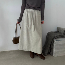 EMONI极简风韩版休闲羊毛半身裙女2025冬季垂感松紧腰a字裙14422