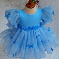 2024款公主裙泡泡袖中小童禮服連衣裙女寶寶蓬蓬紗裙跨境專供批發