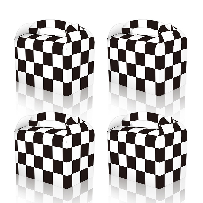 新款赛车黑白格手提纸盒 礼品盒牛角盒白卡纸糖果盒 派对用品套装