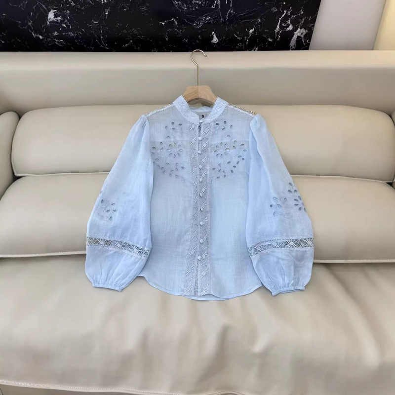Shenzhen Nanyou 26 Spring/Summer French Elegant Style Lace Hollow Embroidery Stand Collar Loose Shirt Top for Women Shenzhen Nanyou 26 Spring/Summer French Elegant Style Lace Hollow Embroidery Stand Collar Loose Shirt Top for Women
