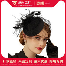 亚马逊热卖复古新娘羽毛头花面纱头饰赛马节舞台表演小礼帽发饰女