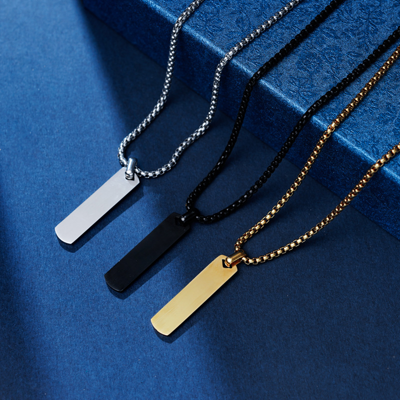 Minimalist men's stainless necklace with lettering, versatile titanium steel long strip sweater chain, hip-hop_voghion.com