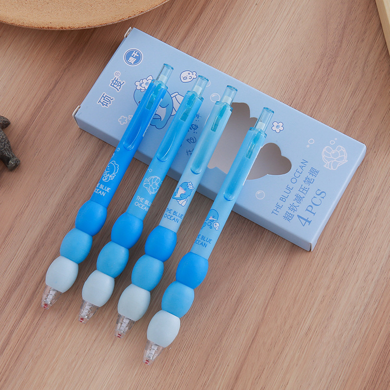 Cubierta de agarre suave empalmada pluma de prensa de alto valor 4 bolígrafos de góner en caja Student ST Head Cepillo de secado rápido pluma al por mayor