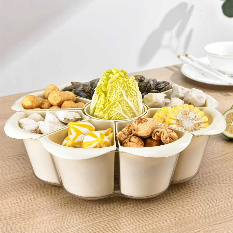 Новая тарелка с горячим горшком, сливная корзина с несколькими отделениями, бытовая вращающаяся пластиковая тарелка с фруктами, корзина для овощей, боковое блюдо для овощей