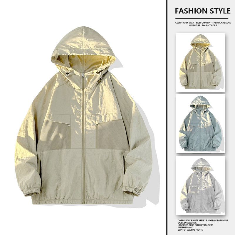 Summer Workwear Ice Silk Hooded Sun Protection Clothing for Men 2024 Breathable Sun Protection Clothing Outdoor Fishing Jacket Trendy Breathable Ice Silk
