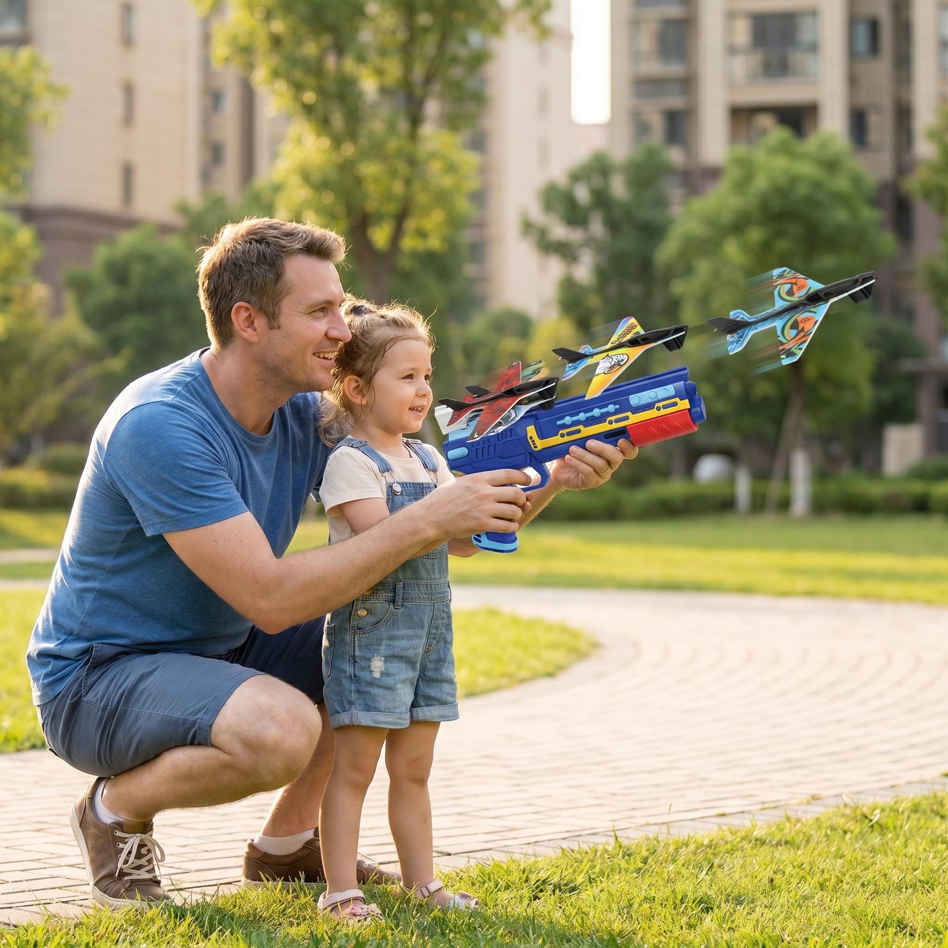 Viral online sensation: Catapult-launch airplane gun, children's outdoor toy, one-button continuous fire foam airplane launcher.