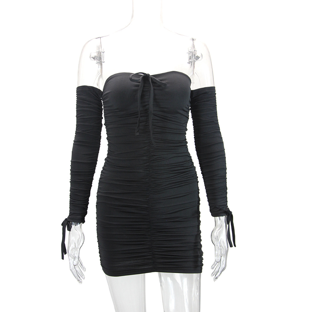 273g Weight Short Mini Dress Dress Length Type Long Sleeve Sleeve Length Bodycon Dress Dresses Type Spandex, Polyester Fabric Type Mid Waist Waist Line Holiday, Party Occasion Strapless Neckline Skinny Fit Type Solid Color Pattern Spring, Autumn Season Women's Gender Pleated Design Elegant, Sexy Style Wholesale Women's Elegant Sexy Pleated Solid Color Holiday Party Strapless Long Sleeve Bodycon Dress 8