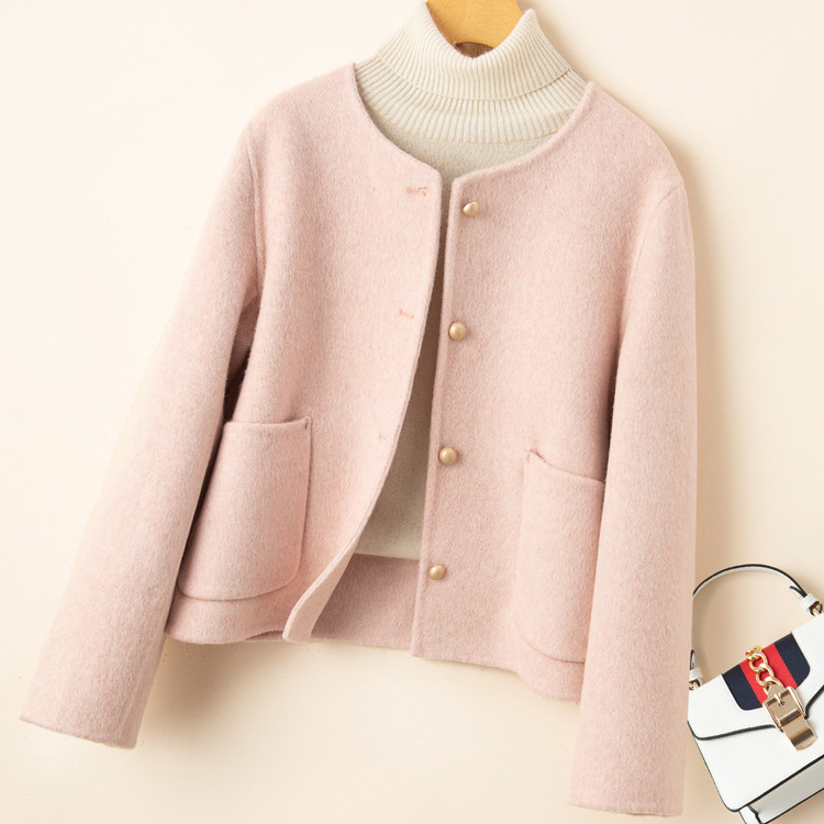25 Autumn/Winter New Round Neck Petite Double-Sided Wool Coat for Women, Short Style, Chanel-Inspired, Loose and Versatile Woolen Jacket