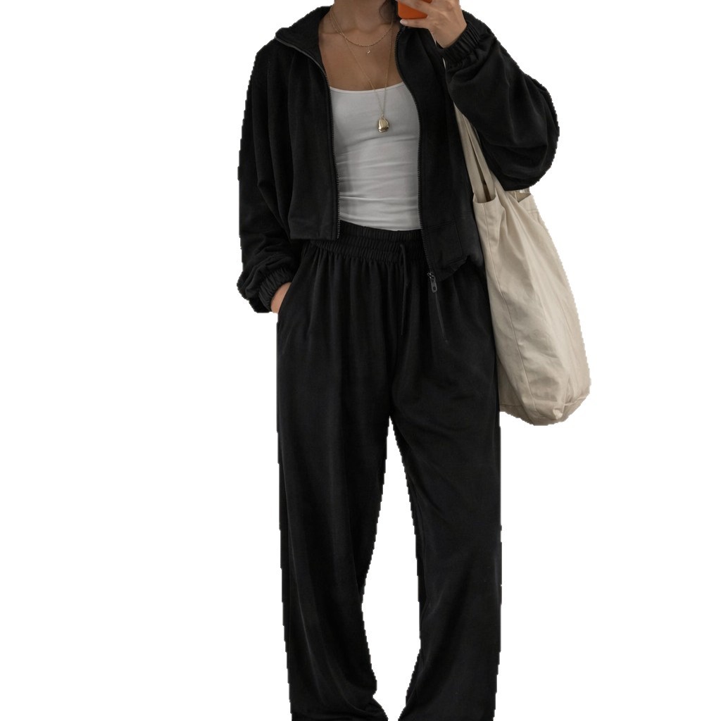 Women's Clothing Women's Casual Suit Set Style Solid Color Long Sleeved Zip Up Cardigan Jacket Sweatpants Two Piece_ecoleips.com