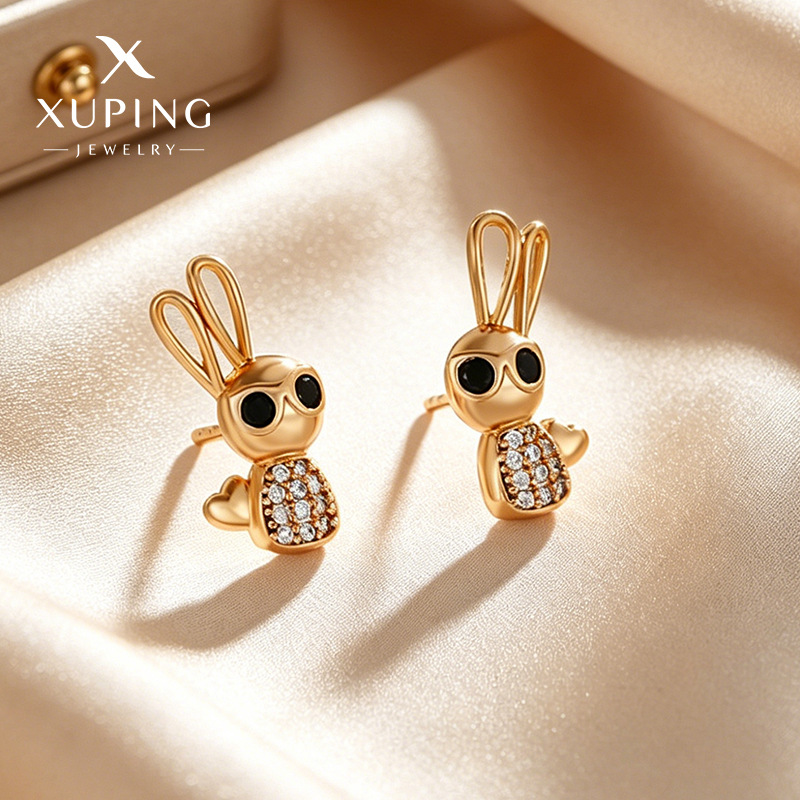 Pendientes de conejo con diamantes, diseño único y estilo adorable, accesorios para las orejas, joyería animal de lujo ligero al por mayor para mujer.