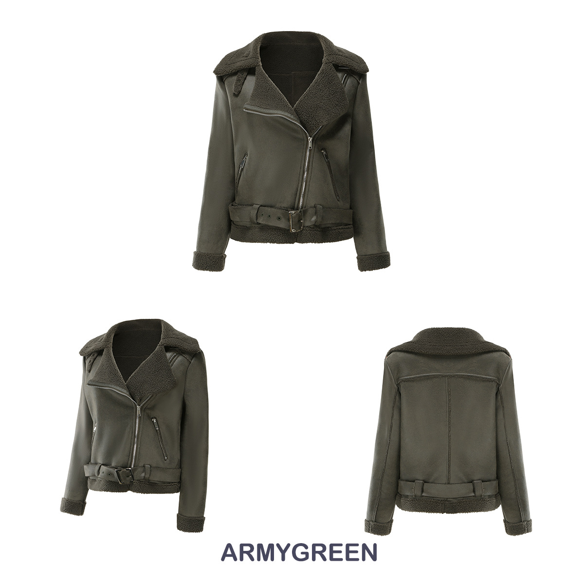 Cappotto con bavero da donna in pelle con pelliccia calda integrata autunno/inverno 2024 con cintura_voghion.com