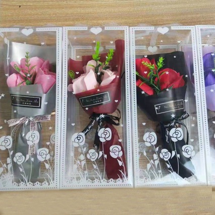 Navidad Día de San Valentín jabón Rosa ramo caja de regalo Clavel jabón flor 3 ramo regalo