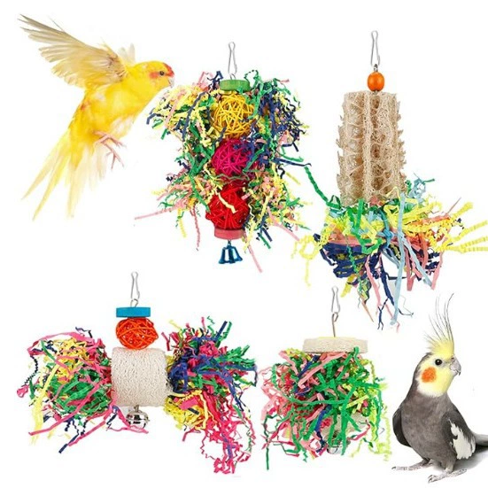 Набор из 4 частей попугай игрушка птица игрушка птица поставка бумажный шелк из ротанга люфа набор игрушек
