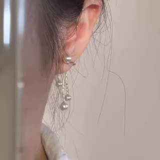 小红书同款珍珠流苏耳钉耳夹简约百搭仙气质温柔高级设计感耳饰