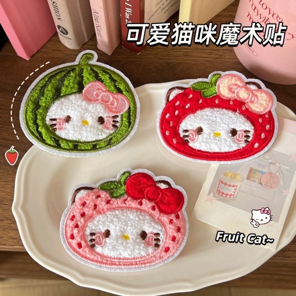 Cute fruit cat magic tape, sweet girly heart-shaped hair bangs clip, seamless hairpin, children's hair accessory