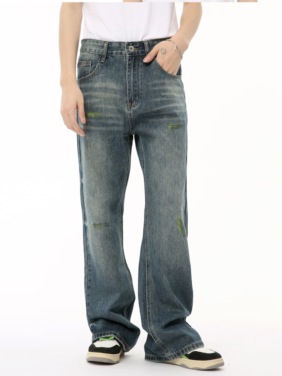 MTLCLOTHES Hombres| 2024 verano nuevos productos de alta calle simple pintado delgado micro lavar la tendencia de jeans