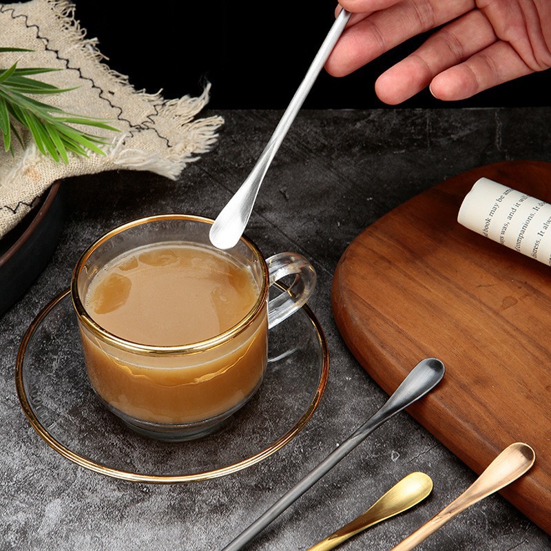 Cuchara pequeña de acero inoxidable 304 de estilo japonés con mango largo, forma de abeja, ideal para café, postres, hielo y cócteles._voghion.com