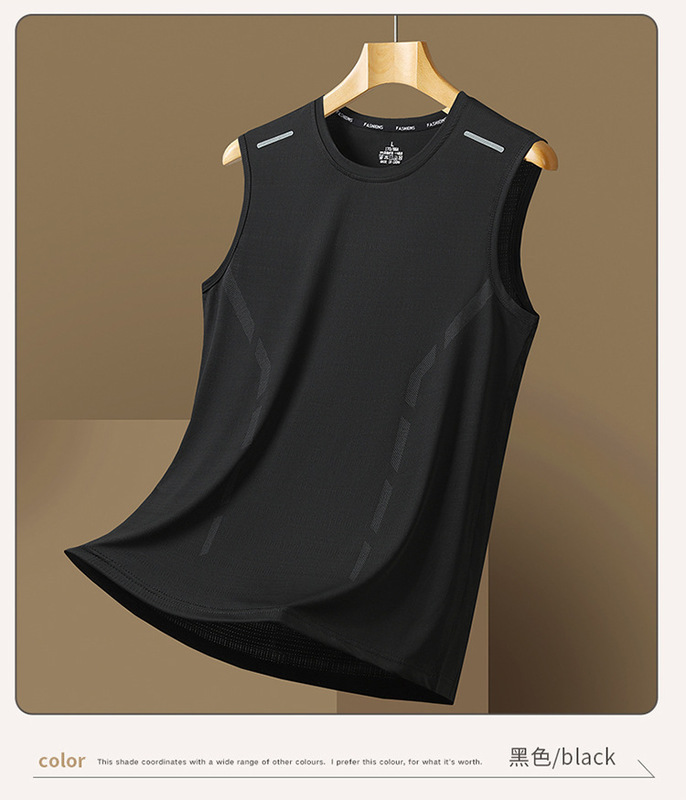 メンズ夏用薄手アイスシルクTシャツベスト アウトドアスポーツベスト ゆったり快適速乾Tシャツベスト|undefined