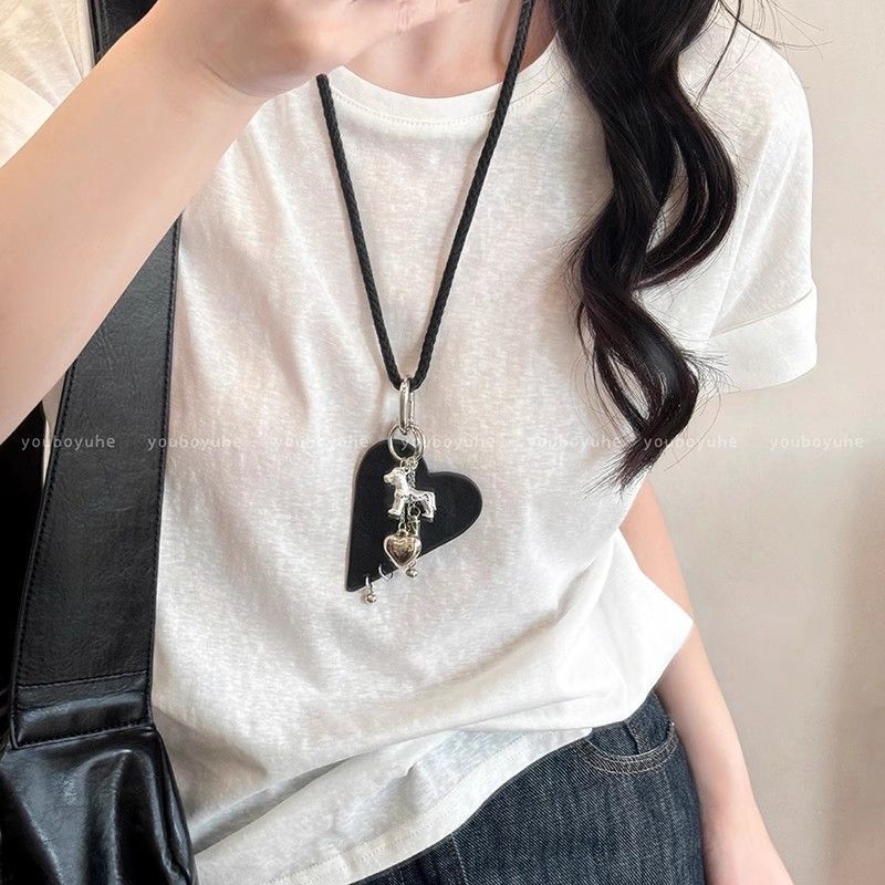 爱心小狗长款化妆镜项链女甜酷ins风毛衣卫衣链小众设计包挂配饰|undefined