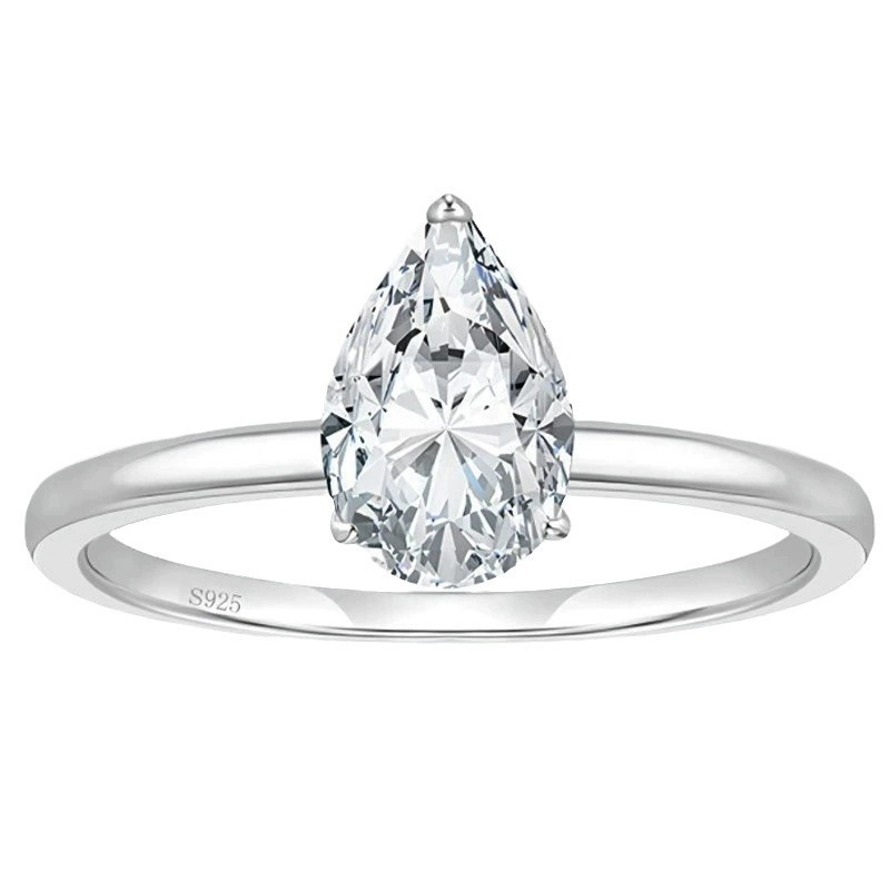 Oran Jewelry S925 Sterling Silver Luxury Water Drop Ring for Women, Brilliant Light Luxury Engagement and Proposal Diamond Ring