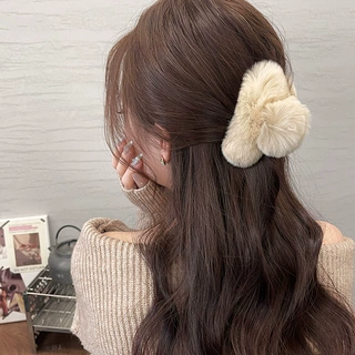 小号獭兔毛发夹女秋冬抓夹小半扎发后脑勺发卡小高级感精致鲨鱼夹