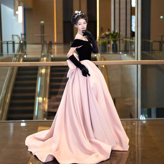 Pink Off-shoulder Evening Dress New Entry Luxury Niche High-end Adult Ceremony Birthday Banquet Escape Princess Dress