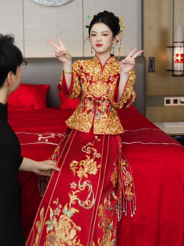 龙凤褂新娘秀禾服2025新款中式嫁衣结婚小个子婚服婚礼服重工褂皇|undefined
