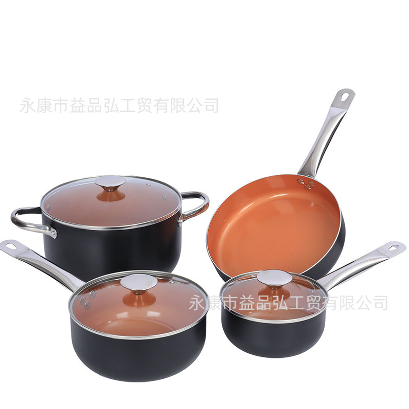 Mini cobre chef wok sartén comercio exterior de cuatro piezas olla conjunto traje al por mayor