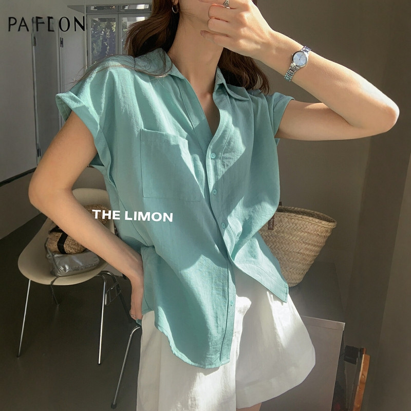 Áo sơ mi ngắn tay nữ cổ polo tay bồng phong cách Hàn Quốc — màu sắc