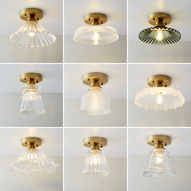 All-Copper Aisle Light, Corridor Ceiling Light, Cloakroom Entrance Hall Light, Nordic Creative Glass Balcony Light