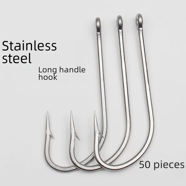 Stainless Steel Hook Bulk Barbed Tube Paid Hole Long Handle Sea Hook Extra Long Handle Anti-rust Large Bass Seahorse Hook
