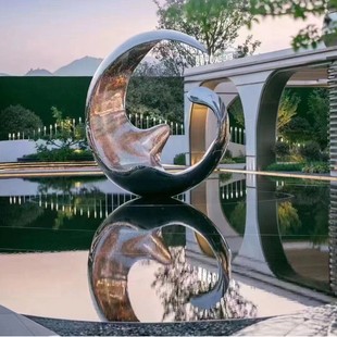 Large Stainless Steel Sculpture Mirror Spray Paint Waterscape Landscape Outdoor Square Scenic Landmark Large Ornaments Lobby