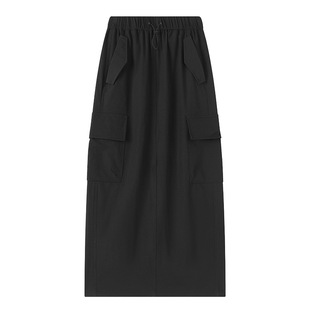 American Retro Work Dress Women's Summer New High Waist Slim Split Mid-length Quick-drying A- line Skirt Long Skirt
