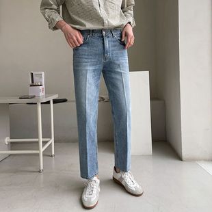 Myq Straight Slim Nine-Point Jeans Men's Spring Retro Versatile Korean Style High Street Washed 9-Point Casual Pants