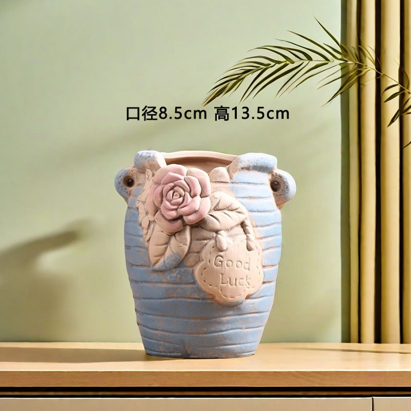 Rosa amarilla maceta de cerámica de carne verde doméstica maceta de cerámica gruesa maceta de cerámica pequeña maceta de cerámica platos de flores al por mayor