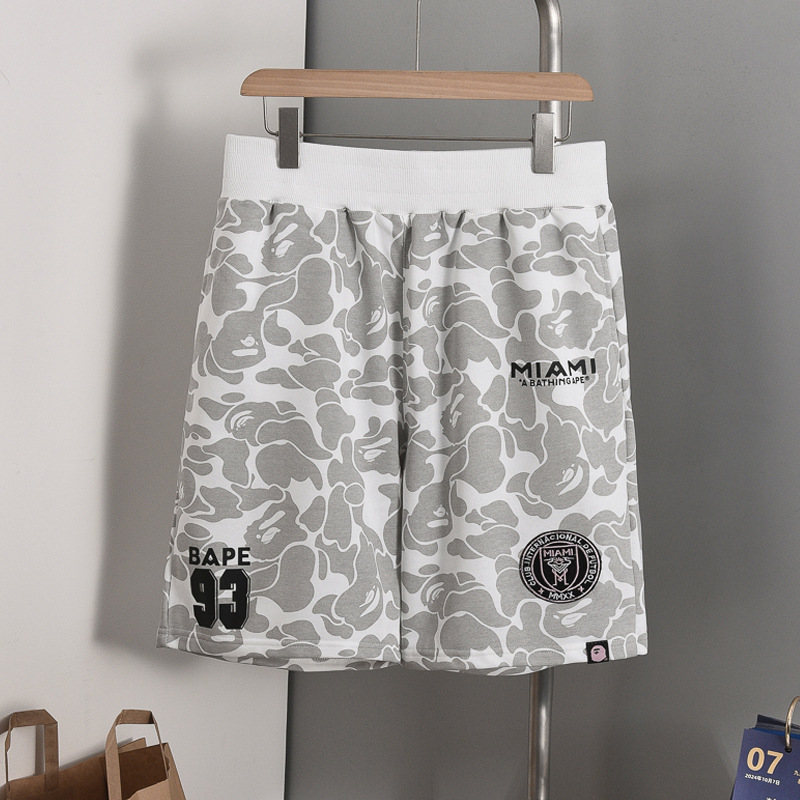 Cross-Border Export Wholesale Bape Trendy Camouflage Cotton Shorts Embroidered Badge Miami Joint Casual Pants