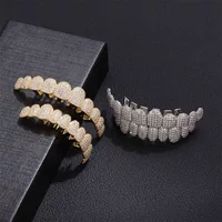 Гриллз для зубов TEMU, позолота 14K, хип‑хоп 10 зубов, инкрустация бриллиантами (верх/низ/полный набор)