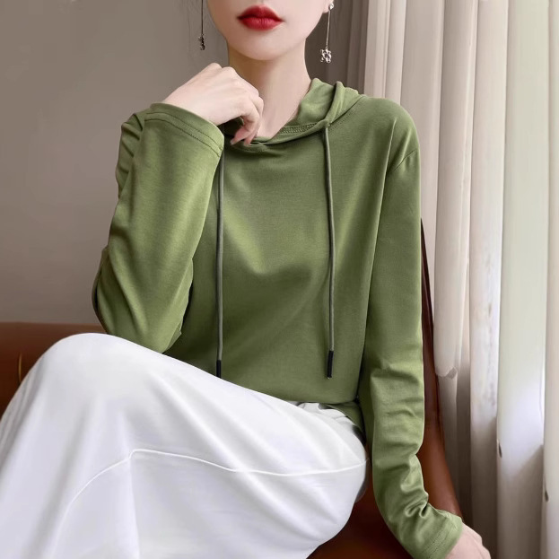 Women's New Hoodie Sweater Women's 2024 Spring and Autumn Long Sleeve Knitted Shirt with Silk Cotton Hat T-Shirt Top Thin