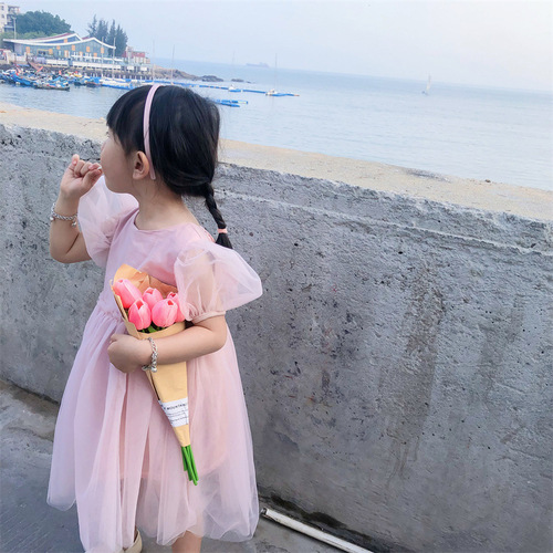 韩国童装2024春夏款儿童网红法式仙女连衣裙女童大蝴蝶结公主纱裙