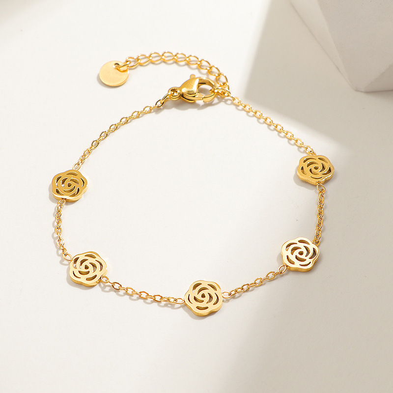 2025ins風ツバキの花のネックレスチタン鋼金メッキ女性のバラのブレスレットファッションシンプルで色落ちしないジュエリー|undefined
