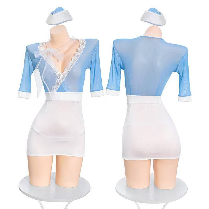 Maid Secretary Role-Play Uniform Set with Hat, Neck Tie, Hip-Hugging Skirt and Panties — detail image 2