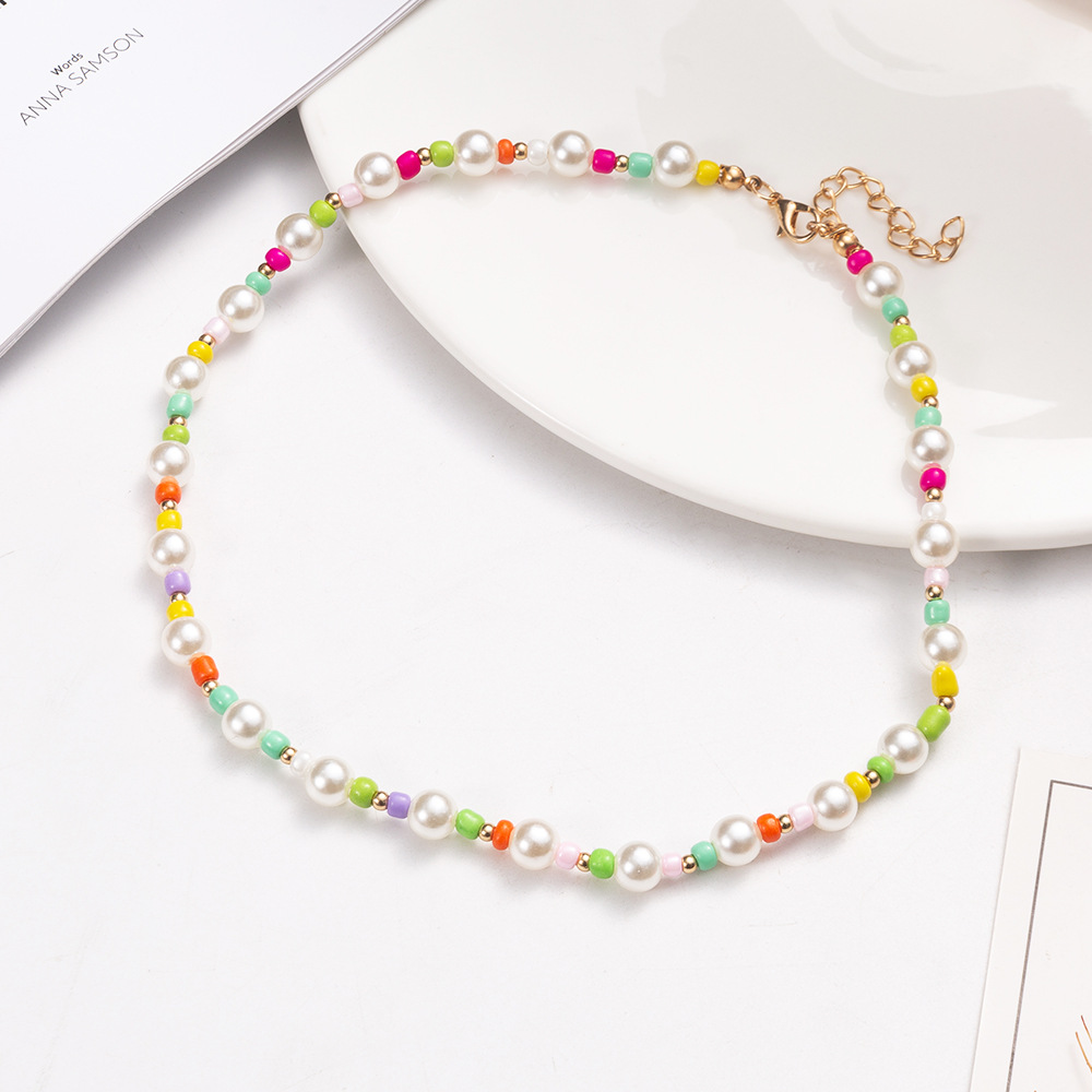 Casual Fashion Geometric Letter Heart Polymer clay Inlaid Pearls Necklace