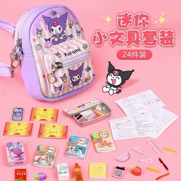 Mini School Bag Artificial Stationery Set Diagonal Small School Bag Full Set of Sanrio Miniature Stationery for Grades 1-6