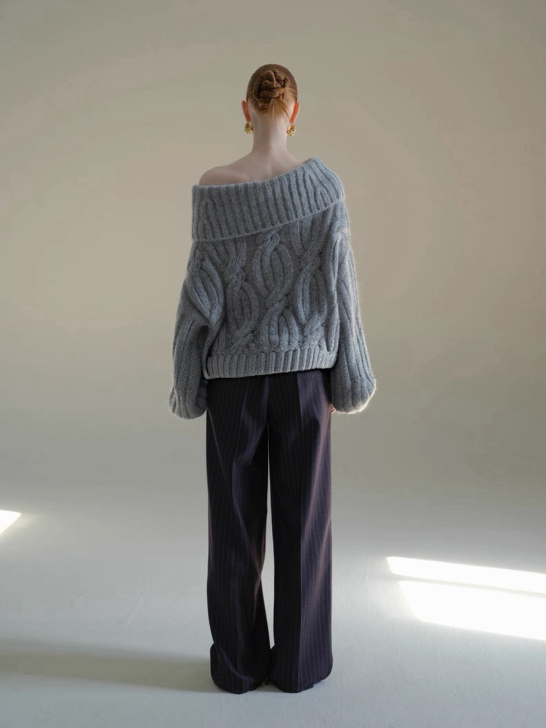 25aw cálido invierno ligeramente cálido y esponjoso mezcla de atmósfera sensación de un cuello más usar agujas gruesas torcidas una chaqueta de hombro image 5