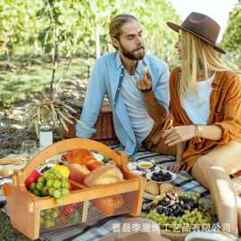 木质果蔬收纳篮沥水筐野餐手提水果篮杂物整理筐大容量厨房置物篮