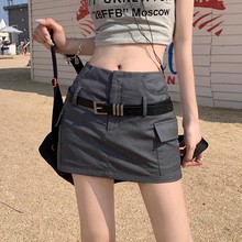 2024美式时髦辣妹腰带设计高腰西装短裙女百搭气质包臀显瘦半身裙