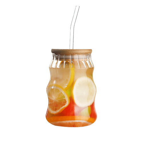 Ins style high-looking heat-resistant wave cup coffee milk transparent glass cup high borosilicate glass straw cup